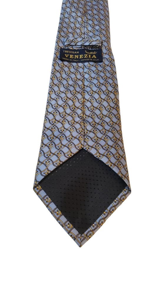 Corbata de cuello Trevisan Venezia para hombre azul estampado ecuestre seda italiana Business Power Foto 4 de 4