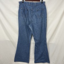 VINTAGE 70S WRANGLER MISSES HIGH WAIST WIDE LEG BELL BOTTOM DENIM JEANS 32X31
