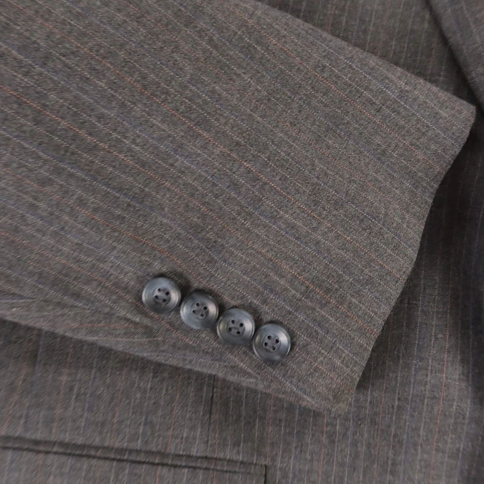 Traje Saville Row XL Gris Rojo Blanco Azul Pin Rayas Lana Lúpulo EE. UU. 48R 34x31 Foto 4 de 4