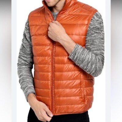 Halifax men s Puffed Down goose Lightweight Packable Jacket Rust orange size S