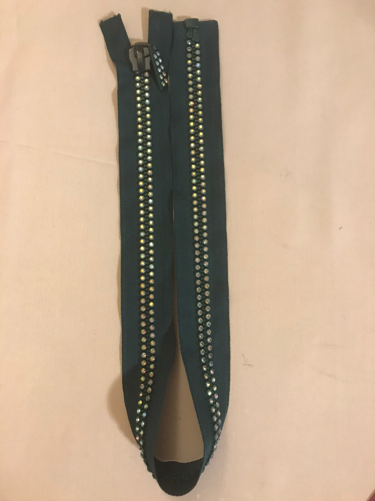 Giacca cerniera per borsa 23" verde doppia fila cristallo strass estremità aperta