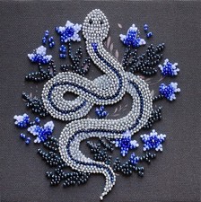 DIY Bead Embroidery Kit "Silver serpentine" Beaded Stitching Needlepoint
