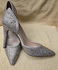 Betsey Johnson Womens Hazil Pumps Silver Satin Beaded Heels Shoes Size 7