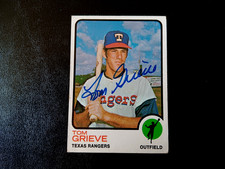 1973 Topps Autographed Tom Grieve Texas Rangers Baseball Card #579 Vintage Auto