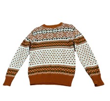 Vintage 70s Fair Isle Sweater XS S Rust Cream Nordic Knit Pullover