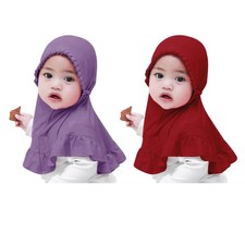 2Pcs Lovely Floral Hijab for Little Girls Soft One Piece Muslim Scarf Bonnet ...