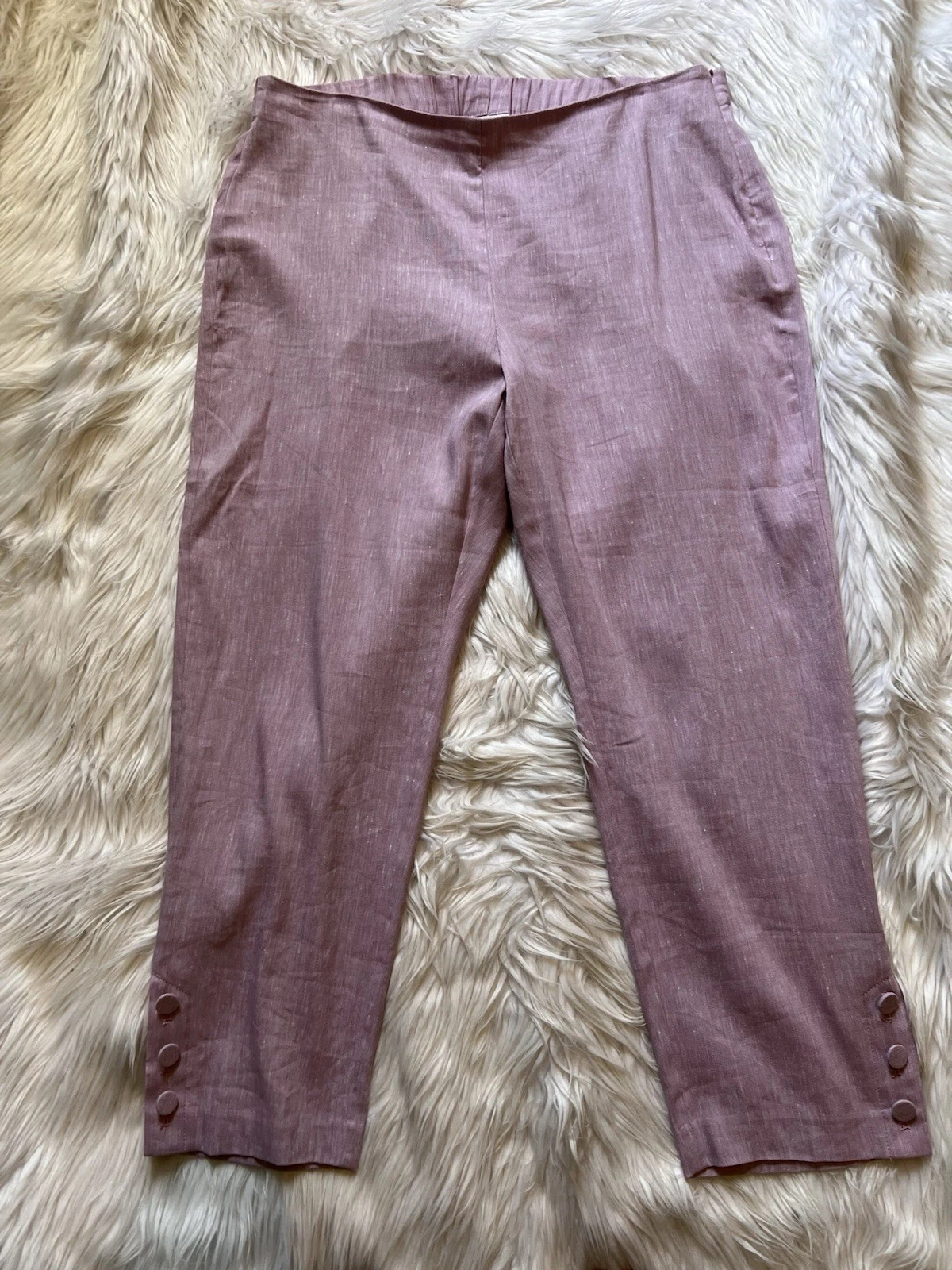 NWT J. Jill Pants Stretch Linen Blend Capri Pants Size Lg Rose Side Zip