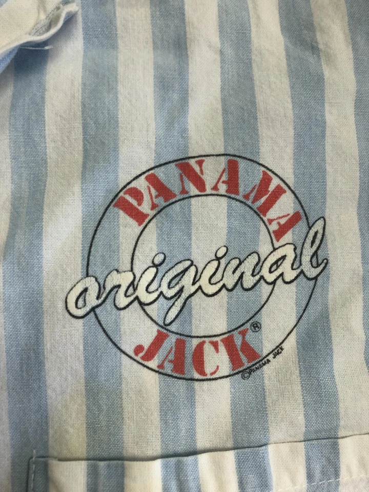 Vintage Panama Jack Shirt Mens Medium Blue White Striped Button Front 80s - Image 2 of 4