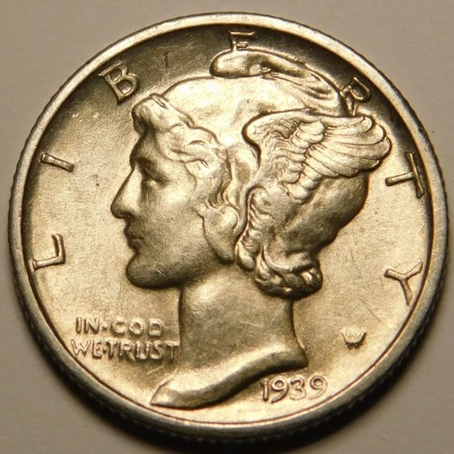 1939 D Mercury Dime AU-BU Actual Coin Pictured- Not Cleaned, Polished or Dipped