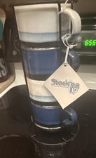 BOSTON WAREHOUSE*STACKABLE Ceramic BOWL/Mug Set Blue White 16oz *5 pcs*BNiP!!