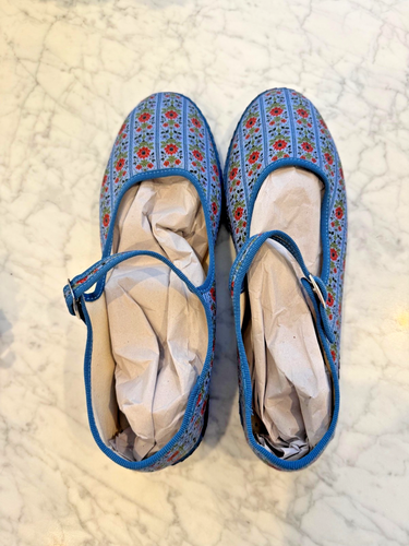 NEW Hill House x Vibi Venezia Mary Jane Flats, Blue Floral Block Stripe, size 41 - Picture 3 of 6