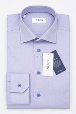 Men Eton Shirt Single Convertible Cuff Textured Twill Size 40 15 3/4 Slim Fit