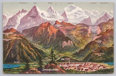 Interlaken Jungfrau Region Panorama Relief Karte Berge Schweiz Postkarte