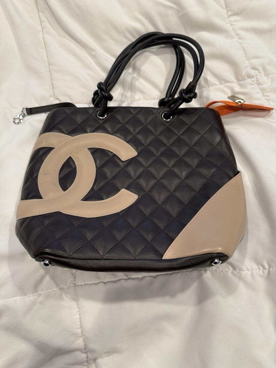 RARE Chanel Cambon Ligne Small Tote Brown/Beige Excellent Serial