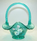 Fenton Family Signature Series Stiegel Green Stretch Windflower Basket w/Box