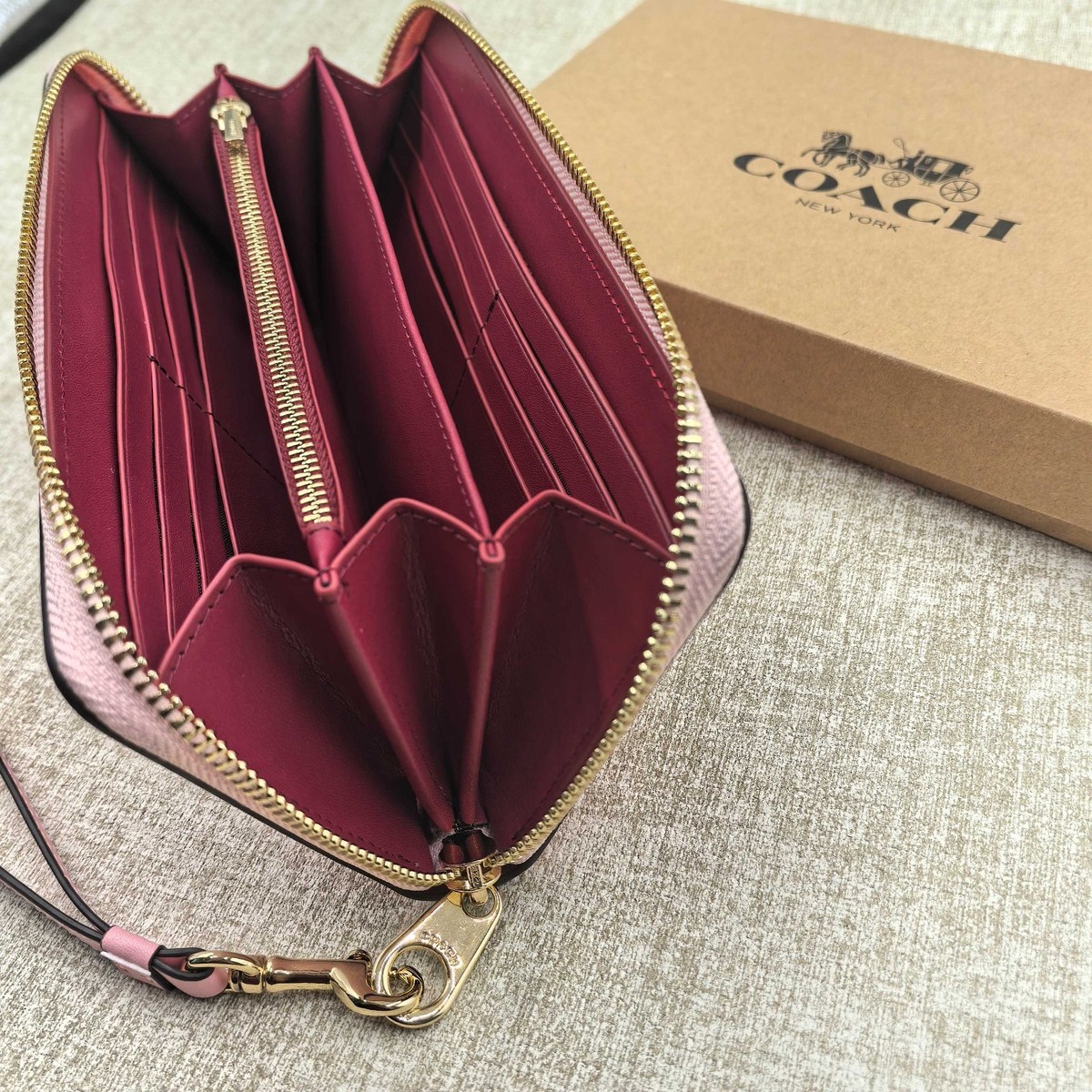 New Coach CW778 Long Zip Around Wallet in Signature Canvas Pink W