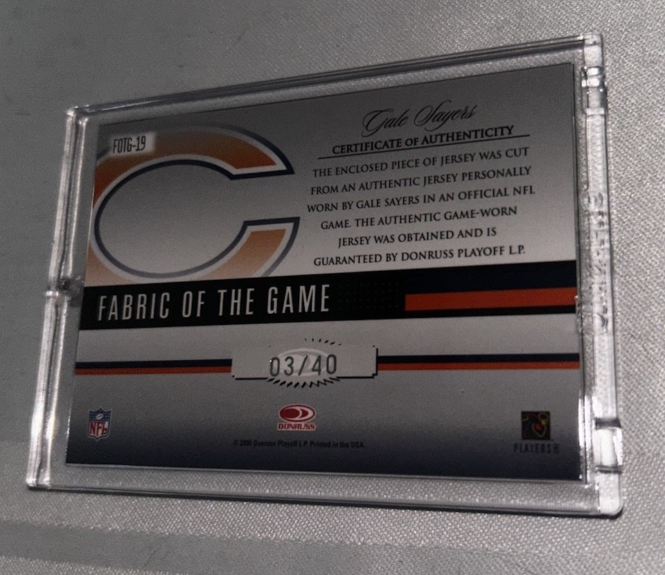 GALE SAYERS FABRIC OF THE GAME USED JERSEY AUTO #’d / 40 ! 2006 CERTIFIED HOF view 10