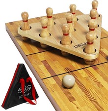 Shuffleboard Bowling Pin Set with 10 Pcs Premium Hardwood Bowling Pins Durabe...