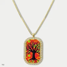 Stunning Colorful Tree of Life Pendant Necklace Chain Photo Dog Tag Chain Gift D