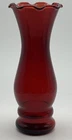 Vintage Anchor Hocking Ruby Red Glass Bud Vase Ruffled Top 6" Tall