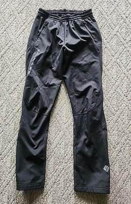 Salomon Track Pants Mens Medium Black ClimaWIND Softshell Running Ski Side Zip
