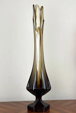 Viking Glass Swung Vase Smoke Brown Amber Epic Column Vintage Mid Century