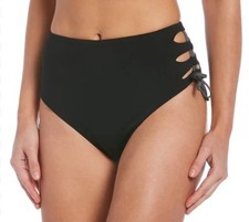 Nike Women's Solid Lace-Up High Waist Cheeky Bottom Black Cheeky Swim Large