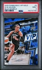 A’JA WILSON 2025 PANINI NSCC VIP GOLD PACK BLUE SPARKLE  49/75 PSA 9 LAS VEGAS