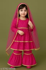 Girls Festive Party Kurta,Baby girl cotton new kurti with sharara classic set