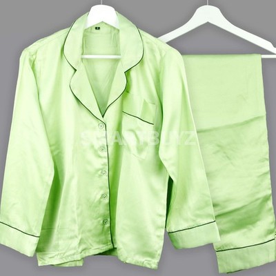Damen-PJ-Set weich einfach seidig Satin Seide Nachtwäsche, Langarm Nachtwäsche Pyjama