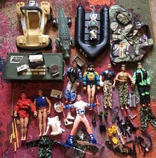 Vintage 90s Action Man Large Bundle Figures Boat Wolf Croc Trunk Ski Sky Diver