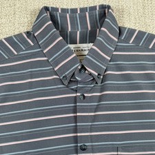 Mizzen Main Men  s XL Trim Fit Gray Striped Performance Short Sleeve Button Down