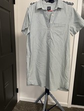 GAP Women's Striped  Dress Short Sleeve Collared Button Light Blue White 24inch