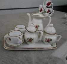 Vintage Porcelain Miniature Tea Set Florals 10 Piece Japan Gold Trim Taiwan