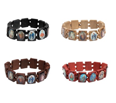 2/4 Pcs Wooden Jesus Virgin Mary Bracelet Saints Rosary Stretch Adjustable Woode