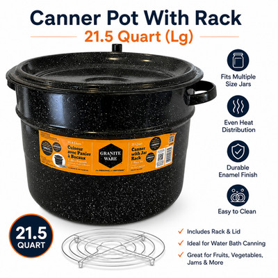 21.5 Quart Canner Pot With Rack & Lid Enamel Water Bath Canning Cooker