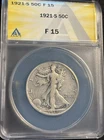 1921-S Walking Liberty Half Dollar, ANACS F15, Key Date