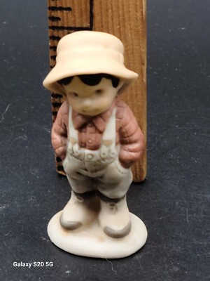 Vintage NBM Bahner Studios Little Boy With Bib Overalls & Hat Figurine  Ceramic
