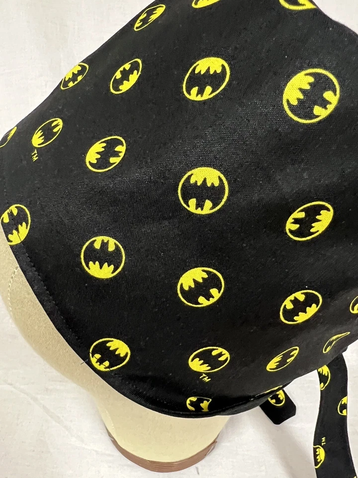 Men/Women Surgical Scrub Cap Lined Comics Bat Small Logo B/Y 100% Cotton - Image 2 of 3
