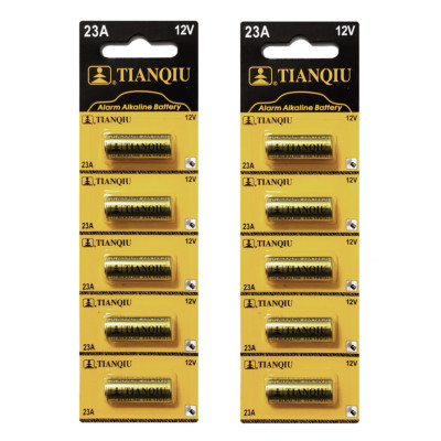 Tianqiu A23 Battery 23A 23AE 12V Alkaline, Tearstrip (10 Batteries) EXP 5/23
