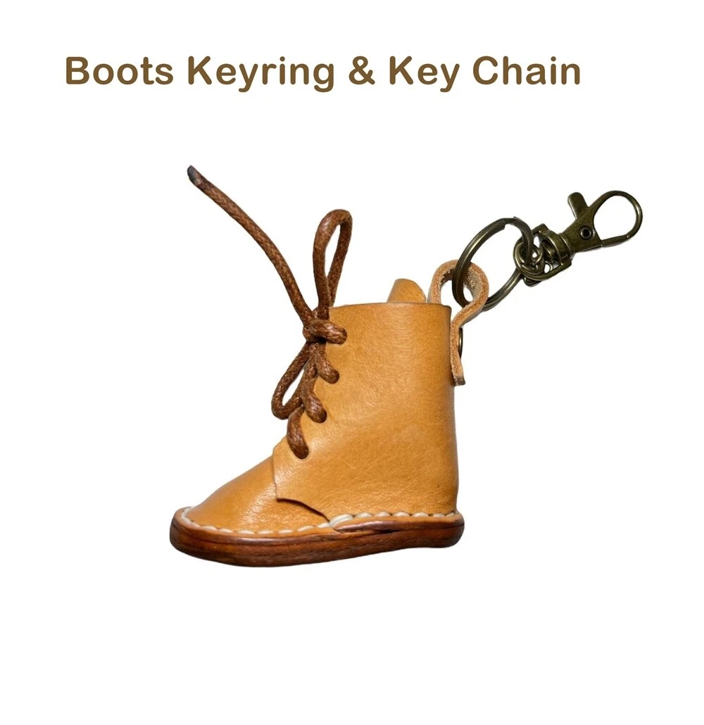 100 Leather Boots Keyring Key Chain Mens Cowboy Dollhouse Shoes Brown Handmade