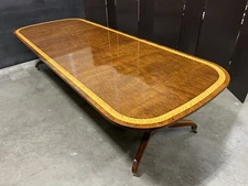 Vtg John Widdicomb Dual Pedestal Mahogany 78"-126" Dining Table; Exotic Veneers