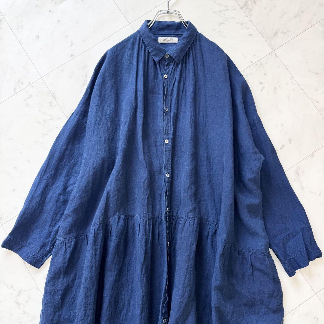 ICHI Antiquites 100% Linen One-Piece Navy Indigo Denim Free Size
