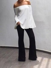 Beautiful Women's Velvet Bell Bottom Stretch Pants - BLACK