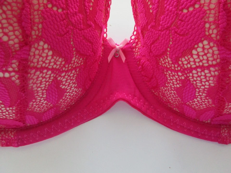 Betsey Johnson 723801 Starlet Lace Balconette UW Bra Hot Pink 32DD B315.DD32 - Image 2 of 4