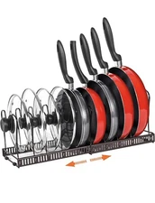  Expandable Pot and Pan Organizer Rack with 10 Adjustable Compartments, Pot 