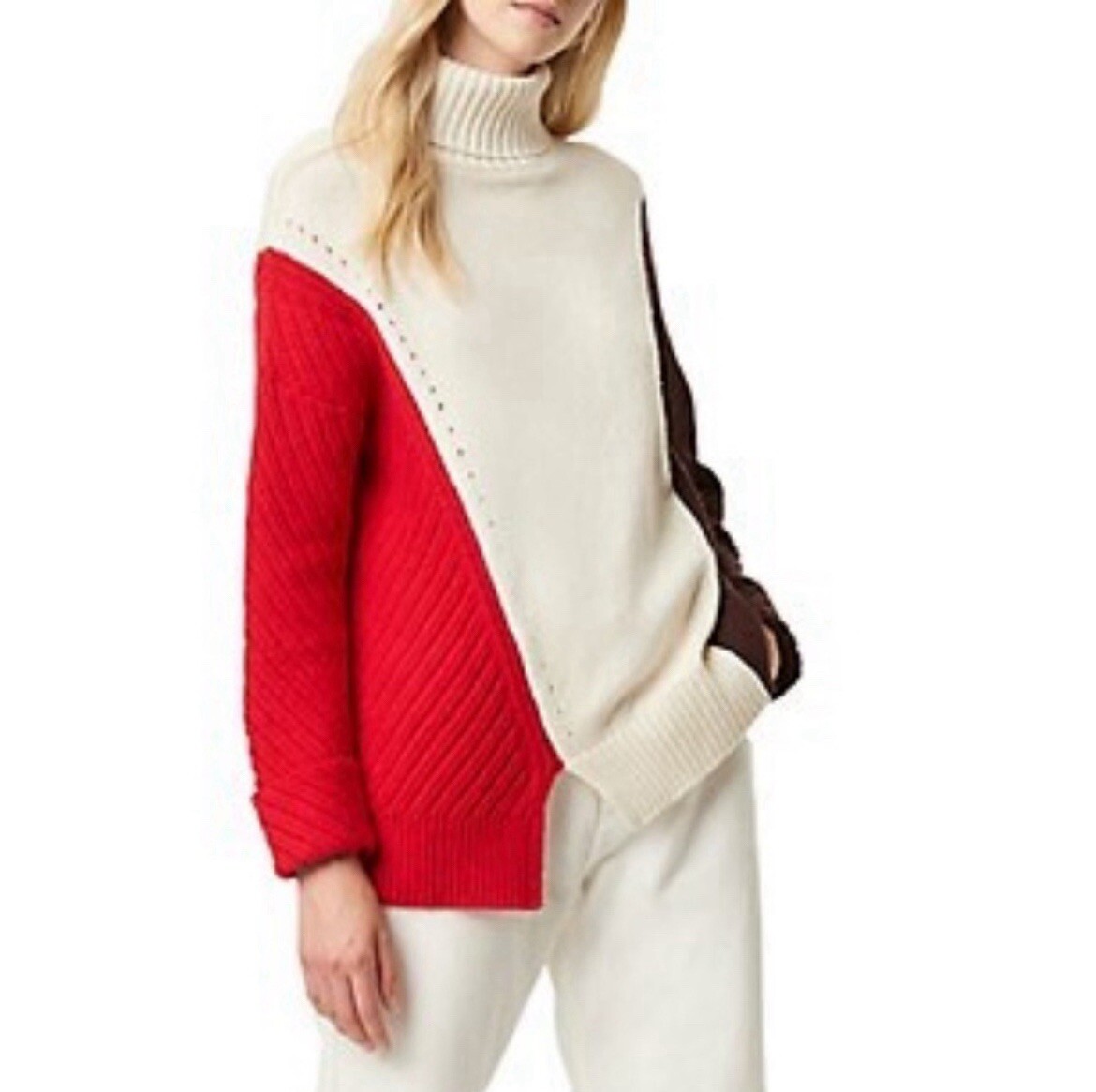 NWT French Connection Women's Patchwork Multi-Color Oversized Sweater - Size S