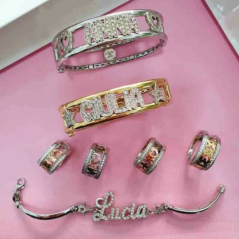 Bracciale con nome argento sterling 925 zirconi brillanti rigido manetta donna  - Immagine 3 di 3