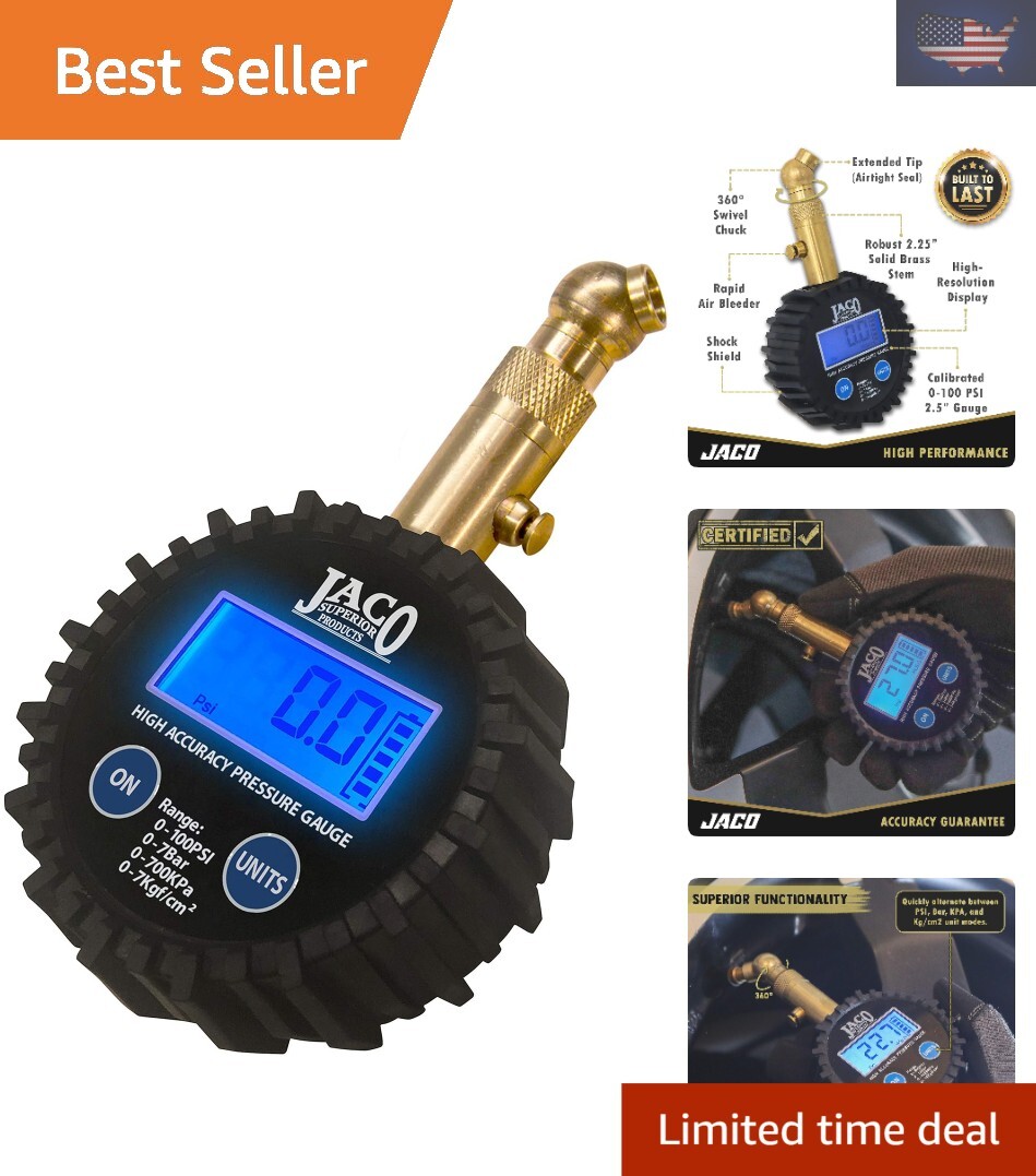 Compact JACO Digital Tire Pressure Gauge Accurate, Lightweight
