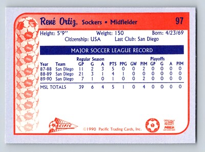 Rene Ortiz 1990-91 Pacific MSL #97 San Diego Sockers | eBay